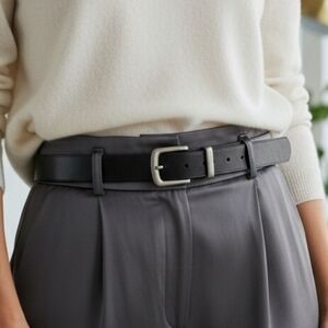 Black Leather Belt with Silver Buckle